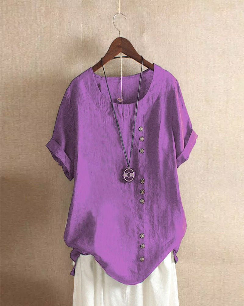 Short Sleeve Blouse - Loose Fit - Lightweight - Short Sleeve Top - Women's Clothing-Fashion Nora