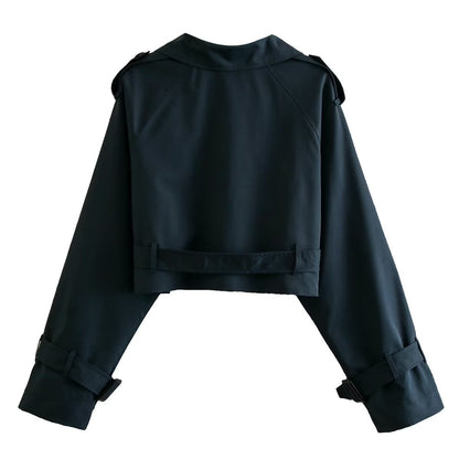 Short Trench Jacket - Belt - Double Breasted - Short Trench Coat - Women's Jacket-Fashion Nora
