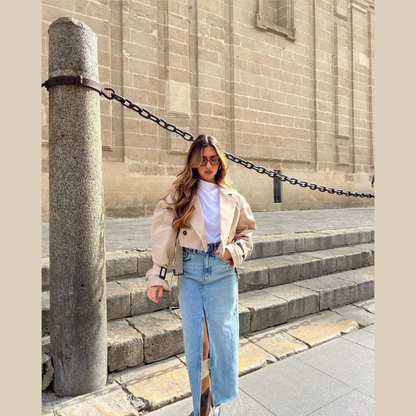 Short Trench Jacket - Belt - Double Breasted - Short Trench Coat - Women's Jacket-Fashion Nora
