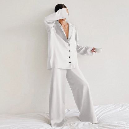 Silky Pajama Set - Oversized - Long Sleeve - Satin Pajama Set - Women's Sleepwear-Fashion Nora