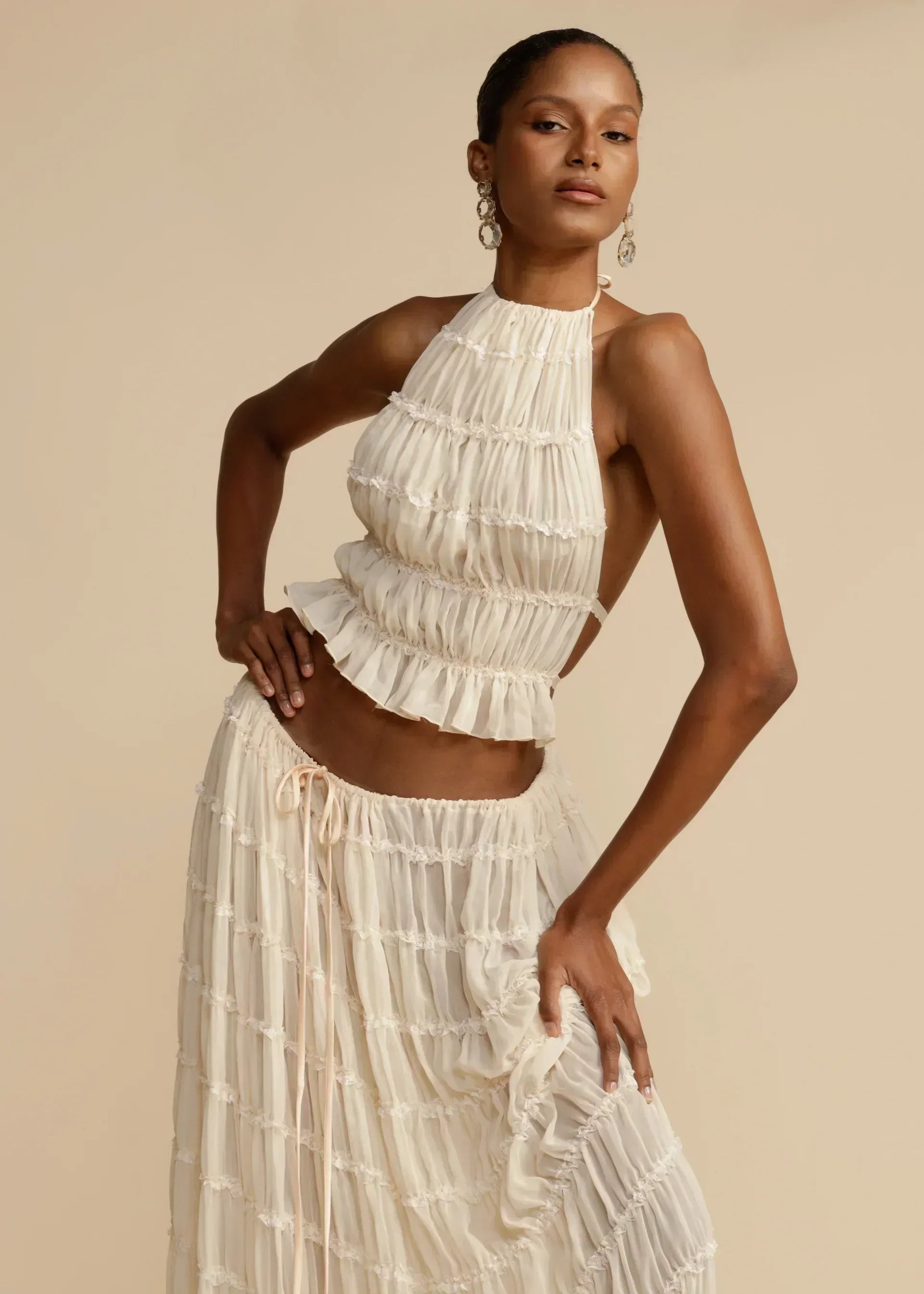 Skirt and Top Set | Chiffon | Open Back | Co-Ord Set | Women's Summer Clothes-Fashion Nora