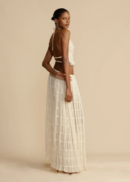 Skirt and Top Set | Chiffon | Open Back | Co-Ord Set | Women's Summer Clothes-Fashion Nora