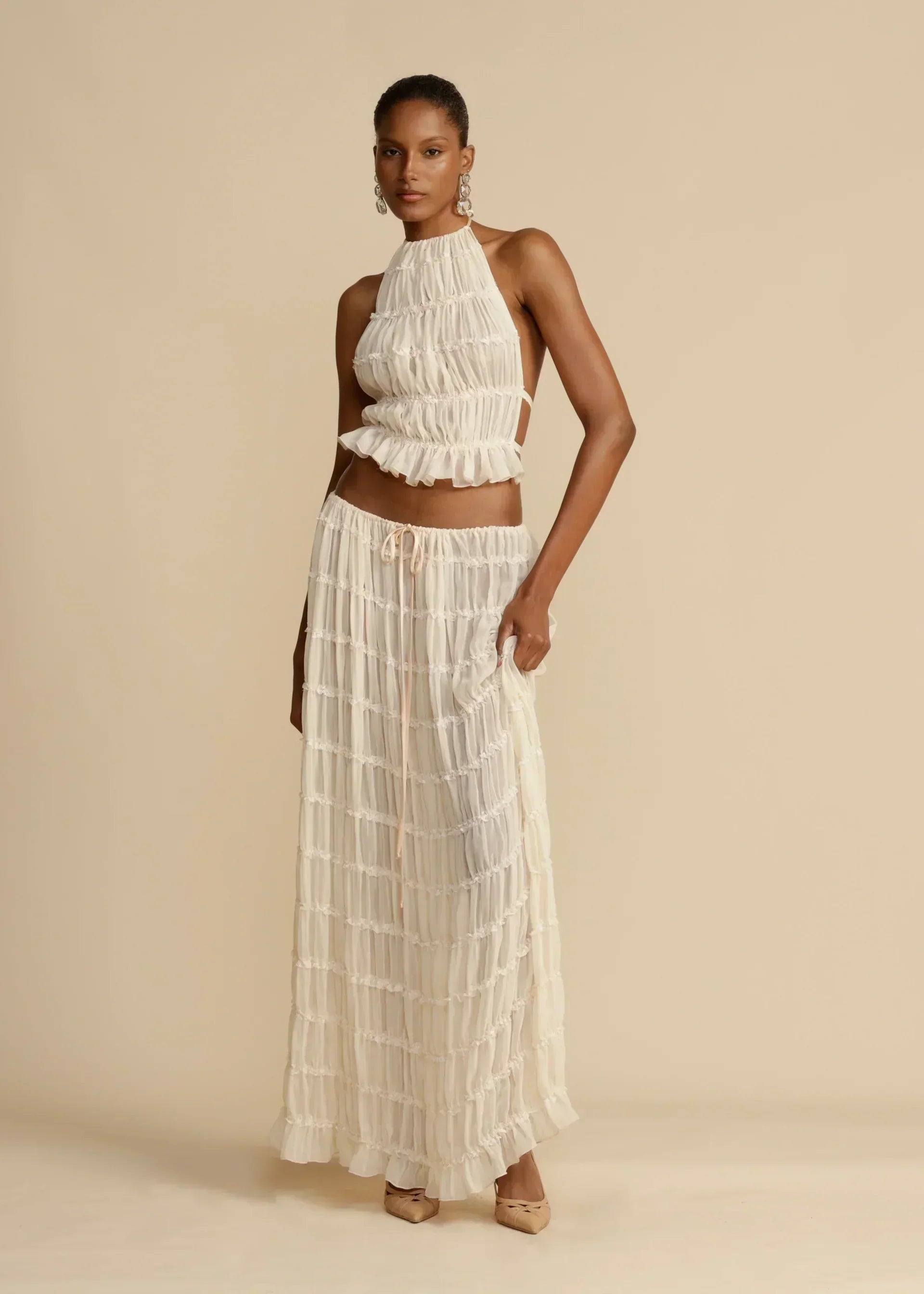 Skirt and Top Set | Chiffon | Open Back | Co-Ord Set | Women's Summer Clothes-Fashion Nora