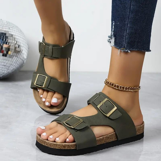 Slides, Slip On, Buckle Straps, Orthopedic Sandals, Women's Shoes-Fashion Nora