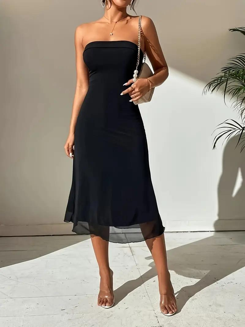 Strapless Dress, Midi, Black, Tube Dress, Summer Dress-Fashion Nora