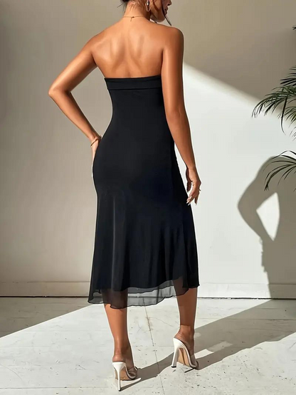 Strapless Dress, Midi, Black, Tube Dress, Summer Dress-Fashion Nora