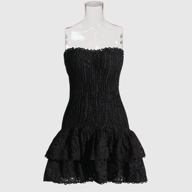 Strapless Dress - Shirred - Ruffle - Mini Dress - Summer Dress-Fashion Nora