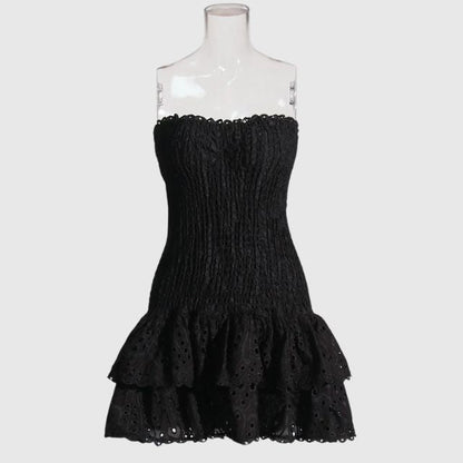 Strapless Dress - Shirred - Ruffle - Mini Dress - Summer Dress-Fashion Nora