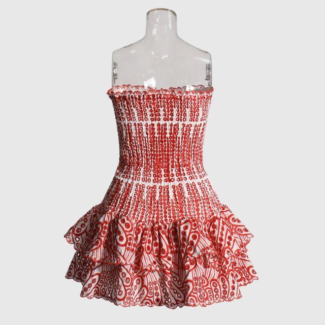 Strapless Dress - Shirred - Ruffle - Mini Dress - Summer Dress-Fashion Nora