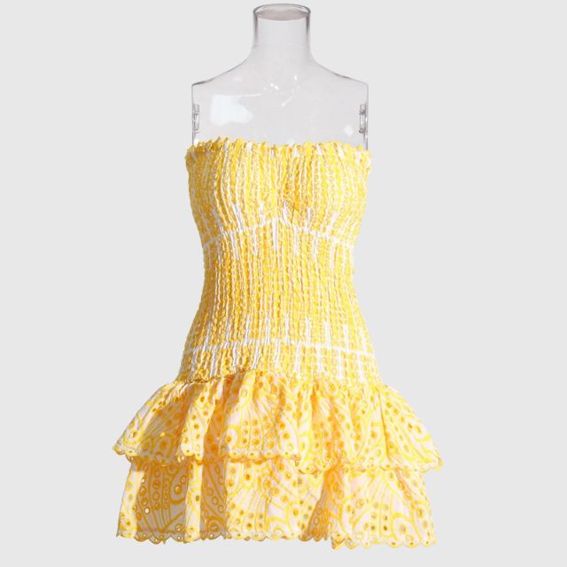 Strapless Dress - Shirred - Ruffle - Mini Dress - Summer Dress-Fashion Nora