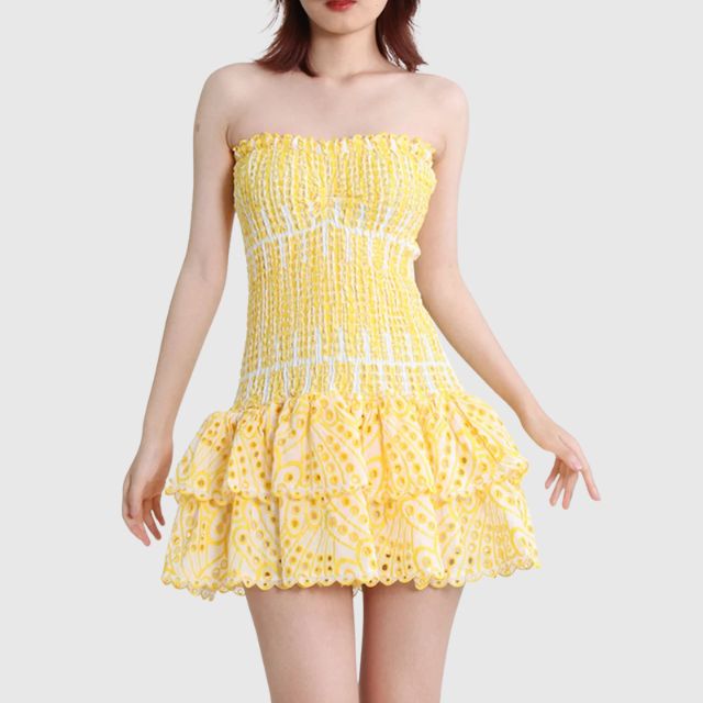 Strapless Dress - Shirred - Ruffle - Mini Dress - Summer Dress-Fashion Nora