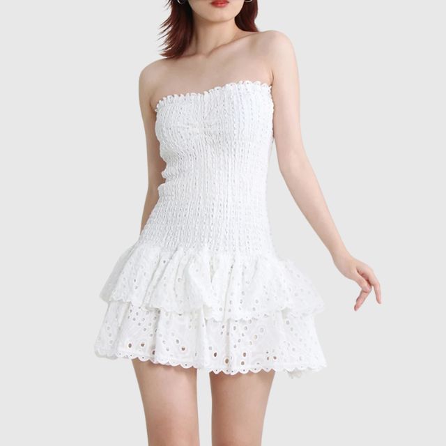 Strapless Dress - Shirred - Ruffle - Mini Dress - Summer Dress-Fashion Nora