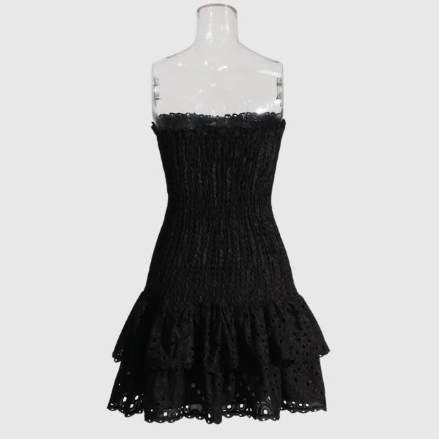 Strapless Dress - Shirred - Ruffle - Mini Dress - Summer Dress-Fashion Nora