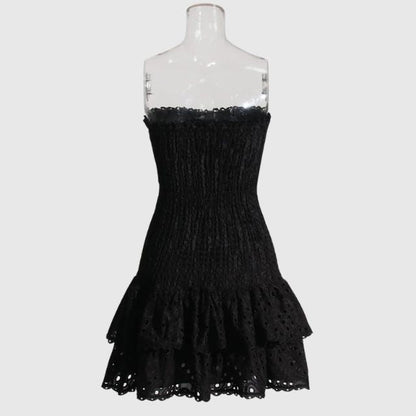 Strapless Dress - Shirred - Ruffle - Mini Dress - Summer Dress-Fashion Nora