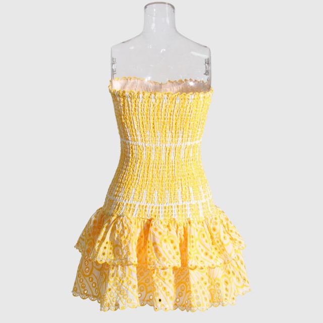 Strapless Dress - Shirred - Ruffle - Mini Dress - Summer Dress-Fashion Nora