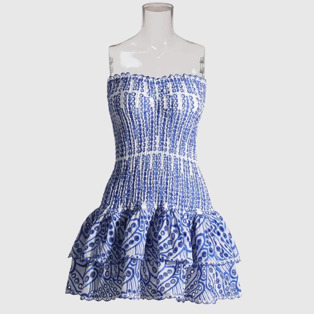 Strapless Dress - Shirred - Ruffle - Mini Dress - Summer Dress-Fashion Nora