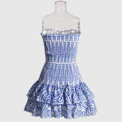 Strapless Dress - Shirred - Ruffle - Mini Dress - Summer Dress-Fashion Nora