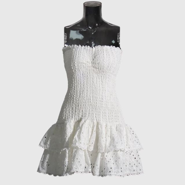 Strapless Dress - Shirred - Ruffle - Mini Dress - Summer Dress-Fashion Nora