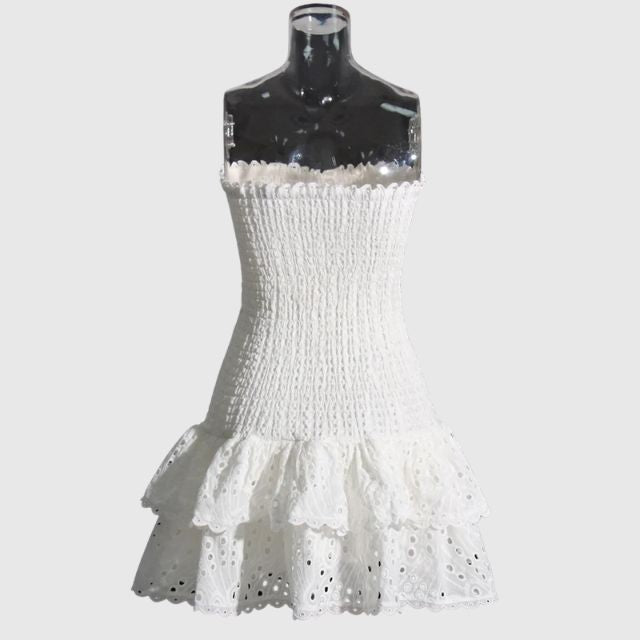 Strapless Dress - Shirred - Ruffle - Mini Dress - Summer Dress-Fashion Nora