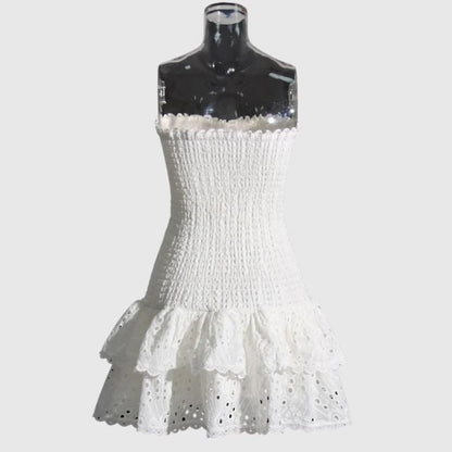Strapless Dress - Shirred - Ruffle - Mini Dress - Summer Dress-Fashion Nora