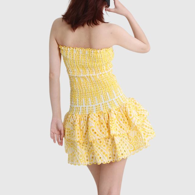 Strapless Dress - Shirred - Ruffle - Mini Dress - Summer Dress-Fashion Nora