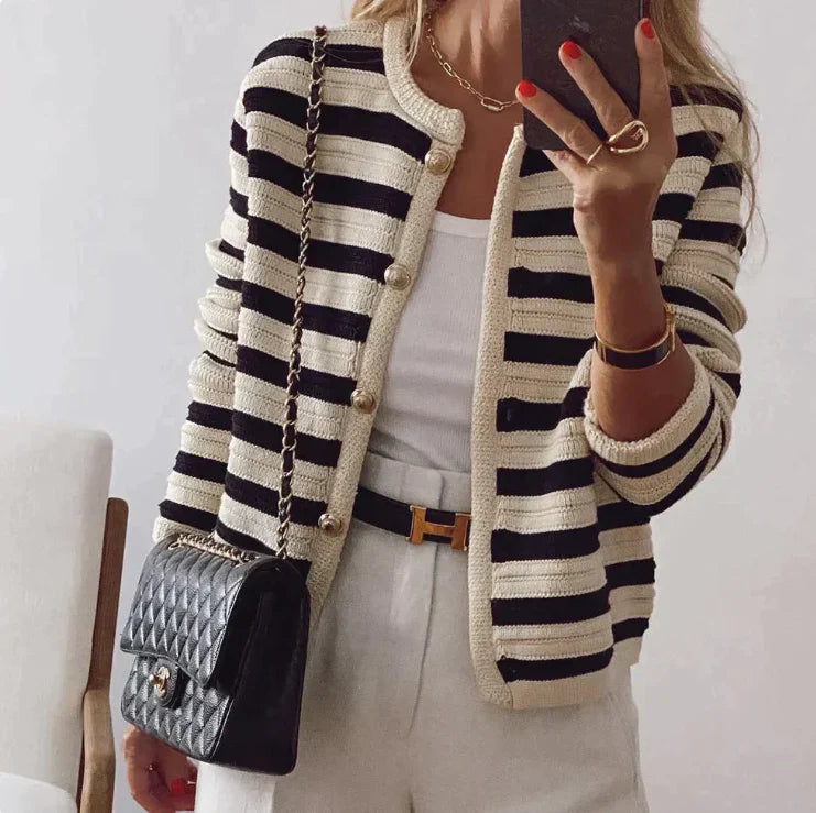 Striped Cardigan | Button-Up | Knitted | Cardigan Jacket | Women's Cardigan-Fashion Nora