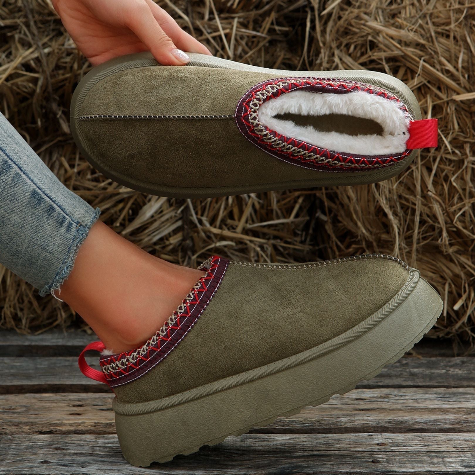 Suede Boots - Slip-On - Fur Lined - Suede Shoes - Women's Winter Shoes-Fashion Nora