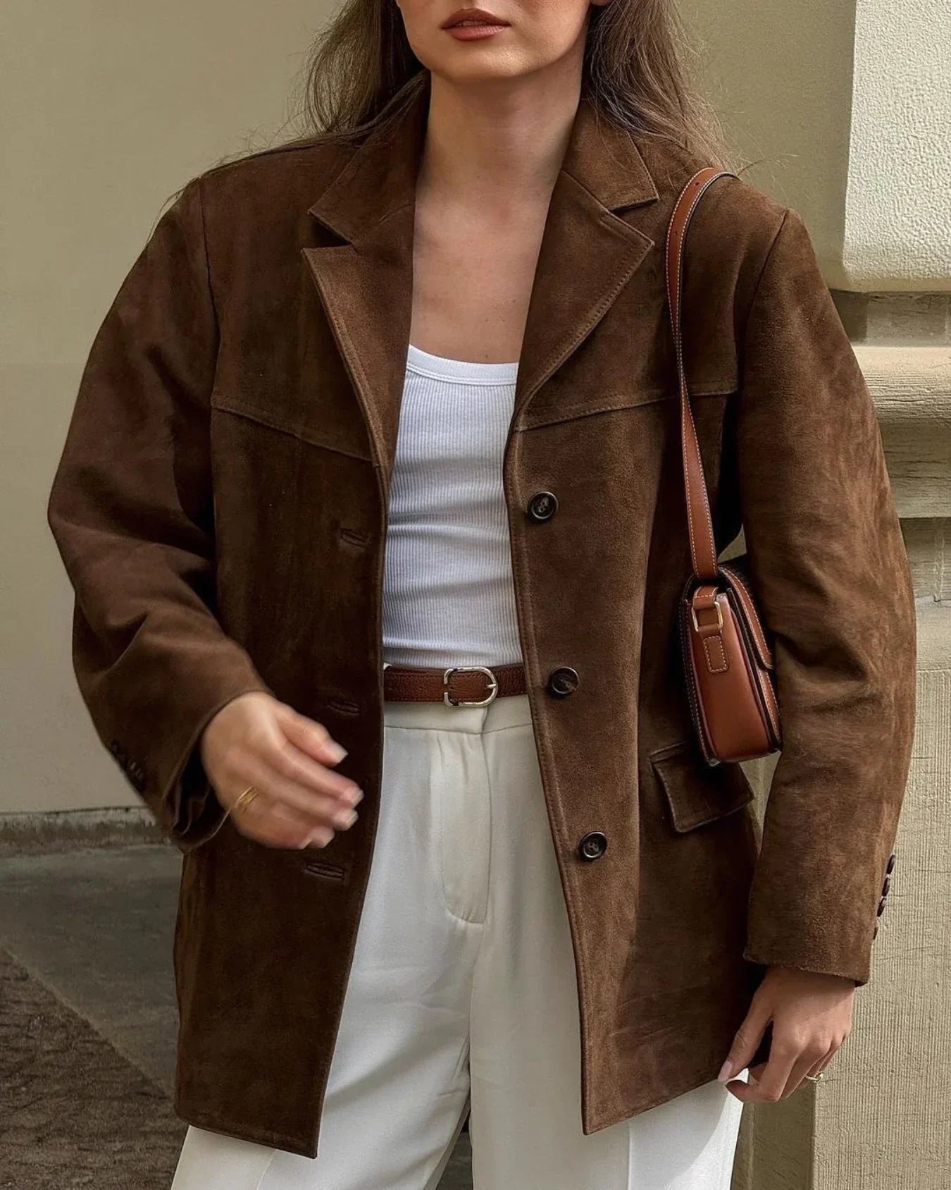 Suede Jacket - Women's Brown Vintage Oversized Suedette Jacket -Fashion Nora