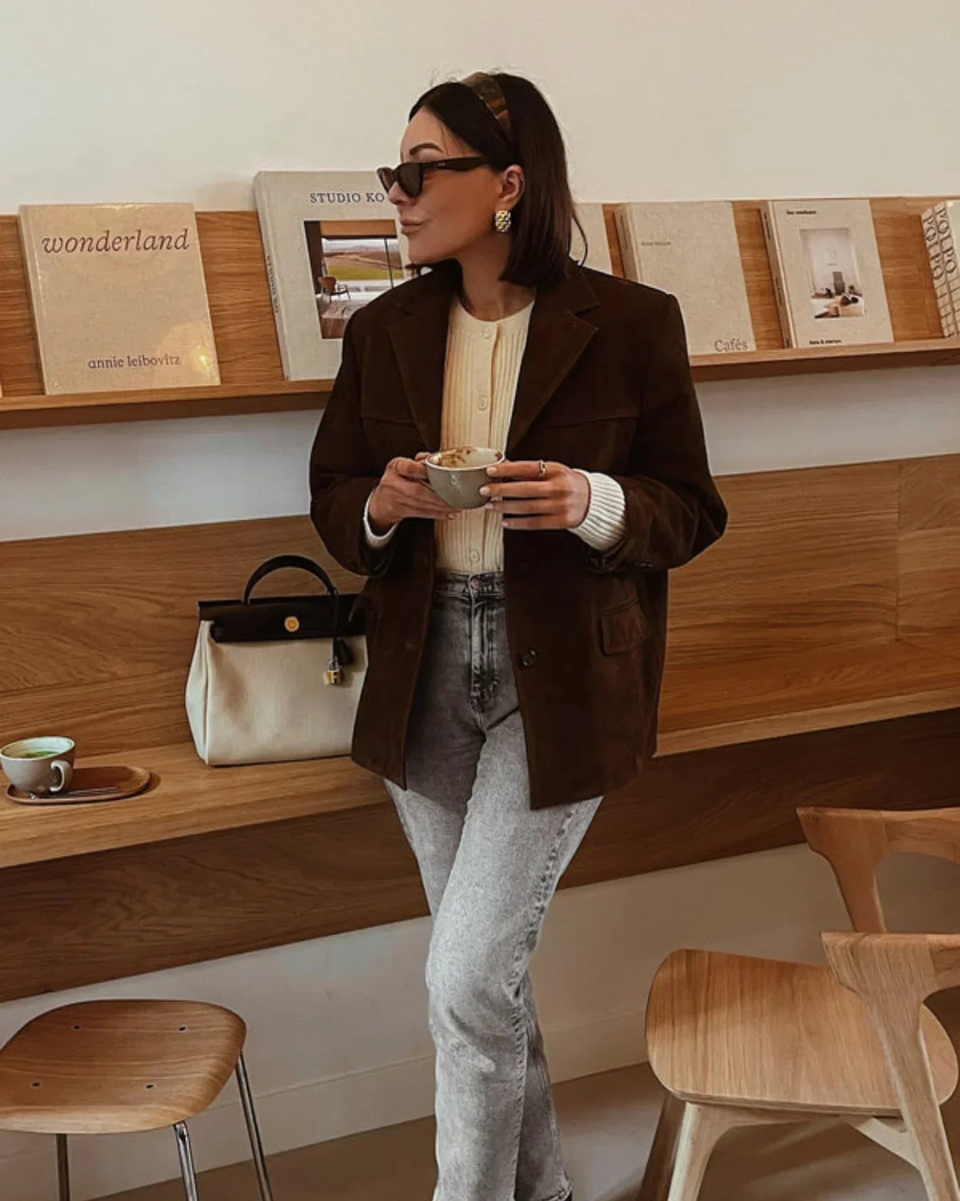 Suede Jacket - Women's Brown Vintage Oversized Suedette Jacket -Fashion Nora