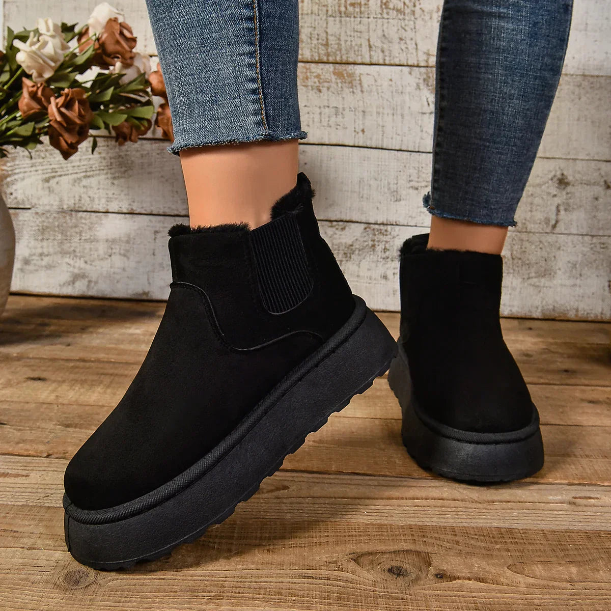 Suedette Boots | Fur Lined | Slip-On | Ankle Boots | Winter Boots Women-Fashion Nora