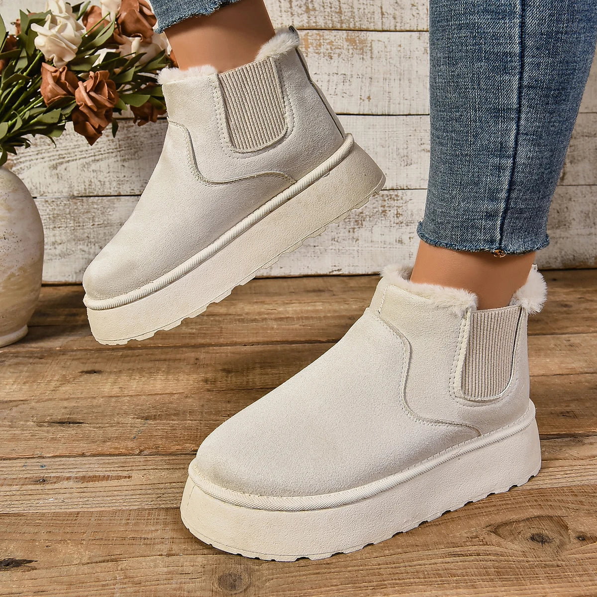 Suedette Boots | Fur Lined | Slip-On | Ankle Boots | Winter Boots Women-Fashion Nora