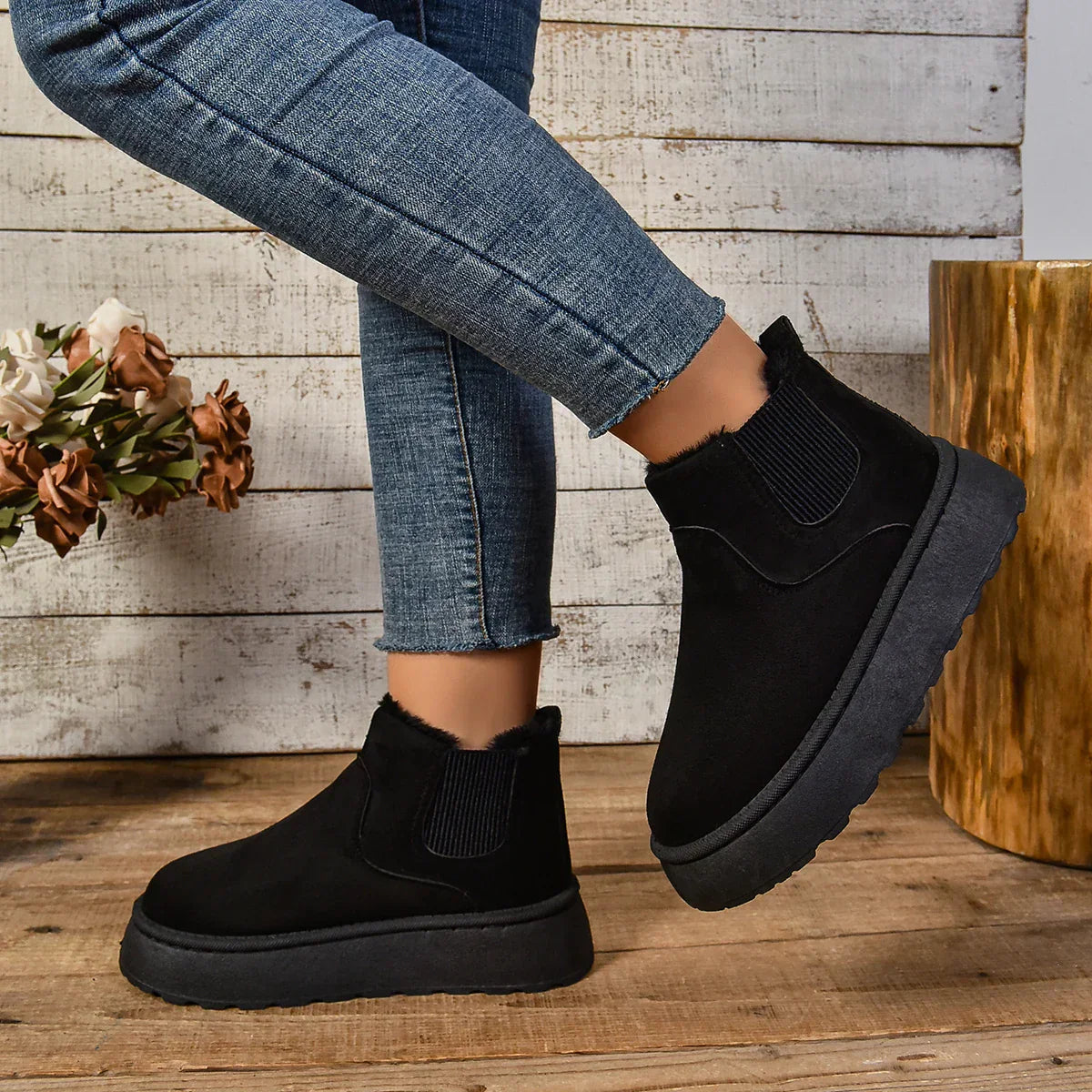 Suedette Boots | Fur Lined | Slip-On | Ankle Boots | Winter Boots Women-Fashion Nora