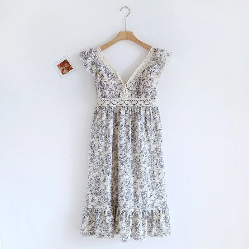 Summer Dress - Floral Lace Built-in Bra Midi Dress-Fashion Nora