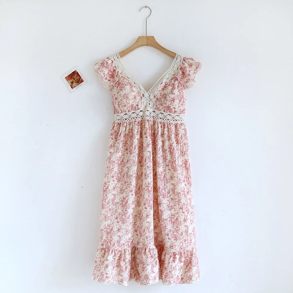 Summer Dress - Floral Lace Built-in Bra Midi Dress-Fashion Nora