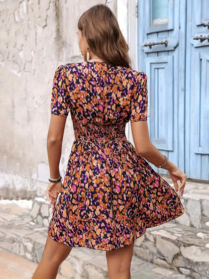 Summer Dress - Floral - Short Sleeve - Mini Dress - Sundress-Fashion Nora