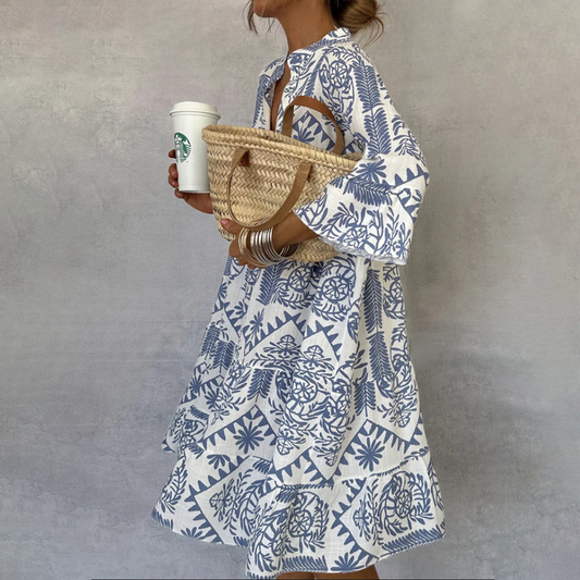 Summer Dress | Loose Fit | Blue | Long Sleeve Dress | Casual Dress-Fashion Nora