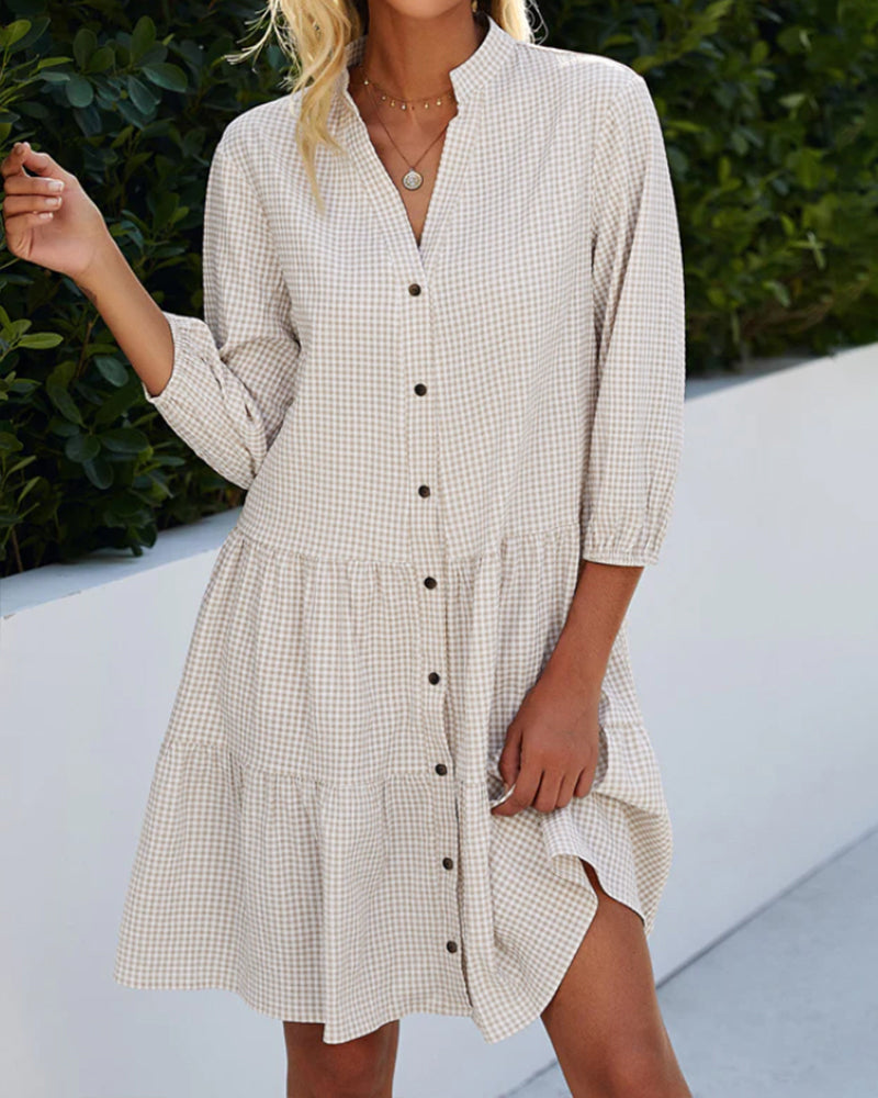 Summer Dress | Loose Fit | Plaid | Shirt Dress | Button-Up Dress-Fashion Nora