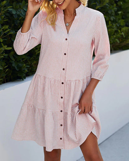 Summer Dress | Loose Fit | Plaid | Shirt Dress | Button-Up Dress-Fashion Nora