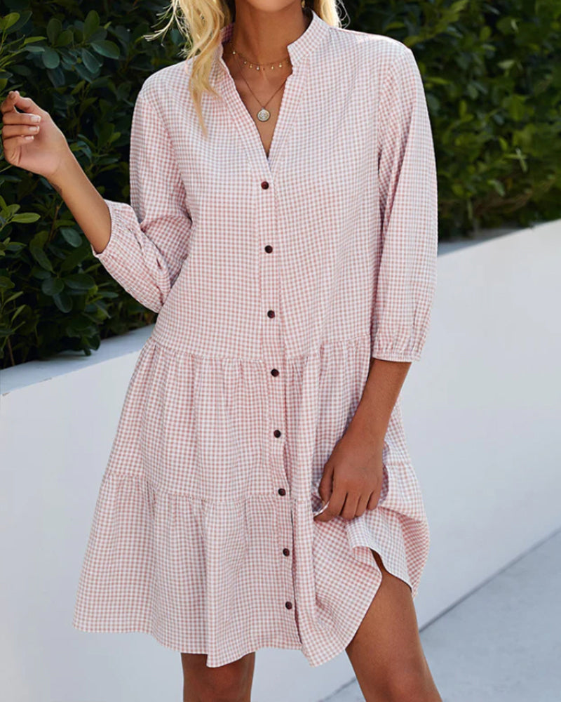 Summer Dress | Loose Fit | Plaid | Shirt Dress | Button-Up Dress-Fashion Nora