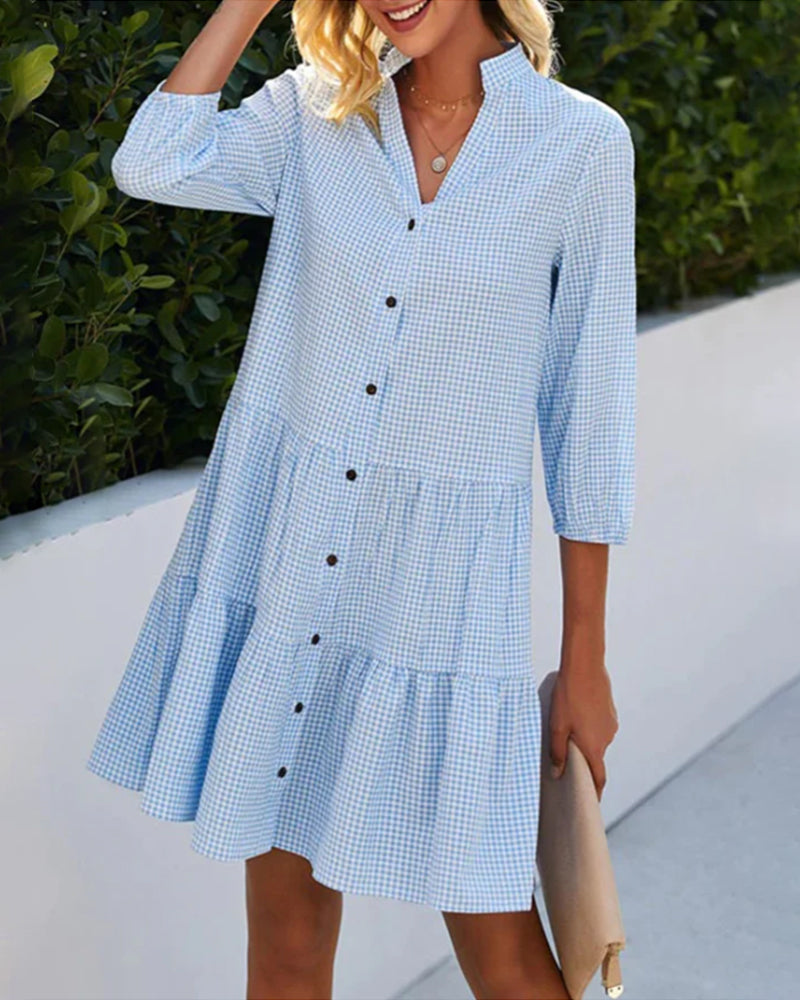 Summer Dress | Loose Fit | Plaid | Shirt Dress | Button-Up Dress-Fashion Nora