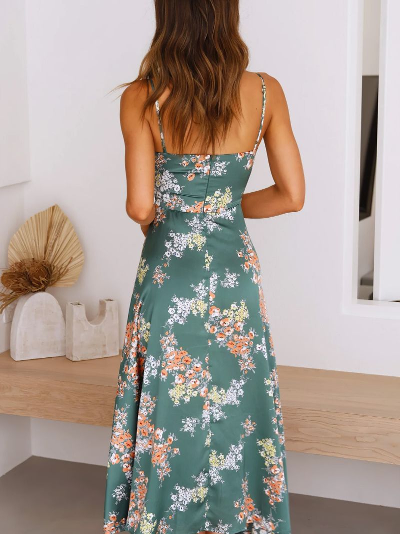 Summer Dress - Midi - Tie-Front - Floral Dress - Satin Dress-Fashion Nora