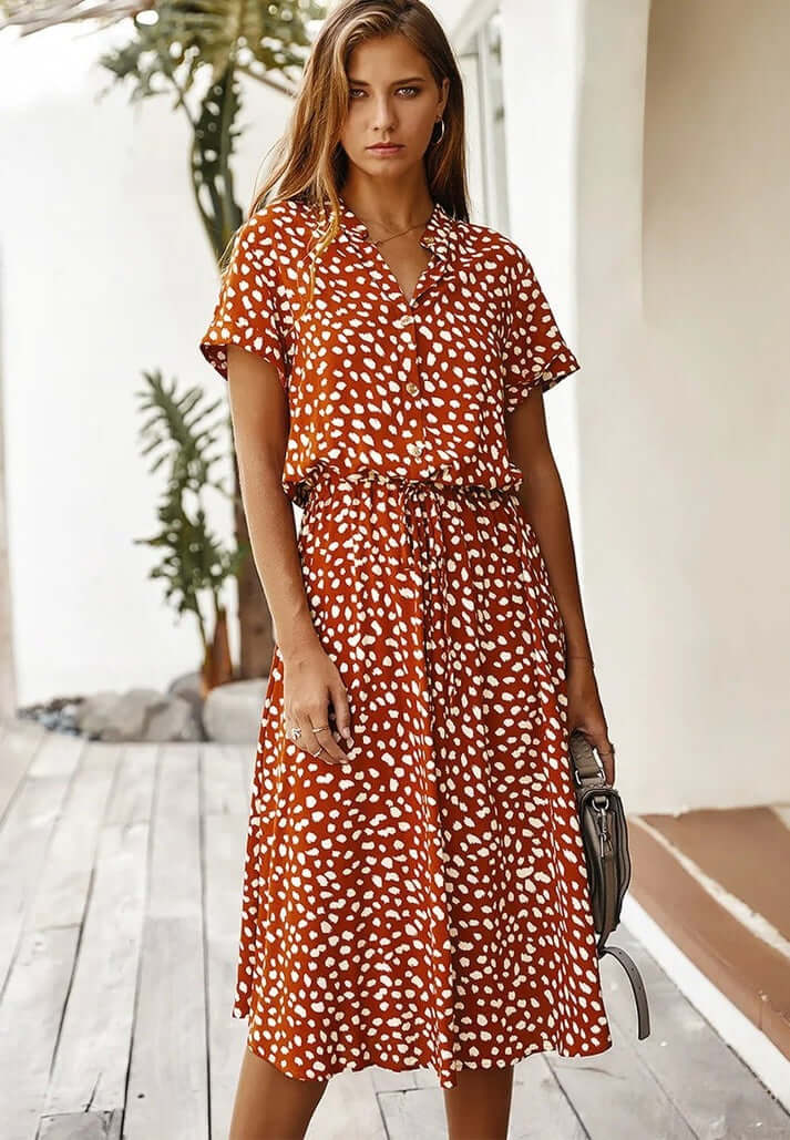 Summer Dress | Short Sleeve | Tie Waist | Midi Dress | Sundress-Fashion Nora