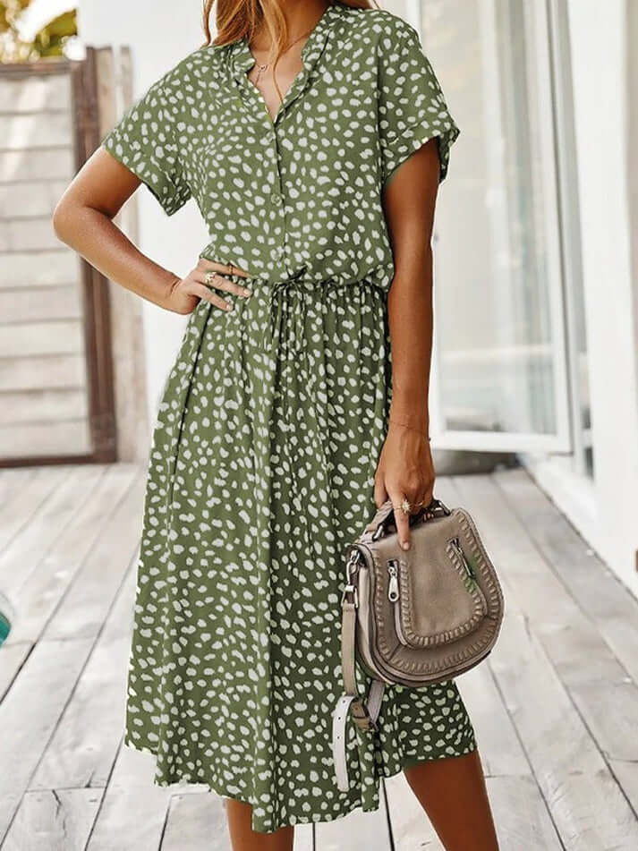 Summer Dress | Short Sleeve | Tie Waist | Midi Dress | Sundress-Fashion Nora