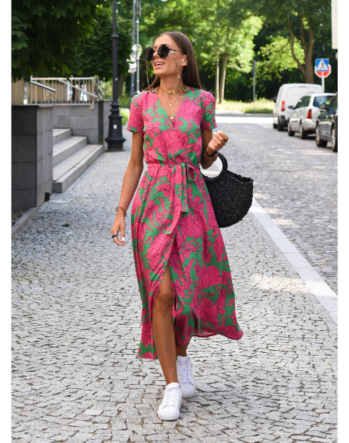 Summer Dress | Short Sleeve | V-Neck | Wrap Dress | Maxi Dress-Fashion Nora