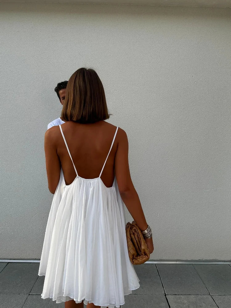 Summer Dress | Sleeveless | Loose Fit | Mini Dress | White Dress-Fashion Nora