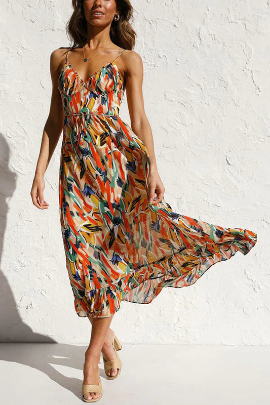 Summer Dress - Sleeveless Spaghetti Strap Flowy Maxi Sundress-Fashion Nora