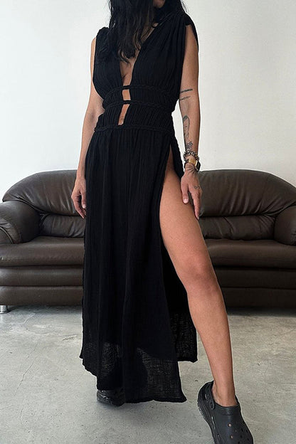 Summer Dress | Slit | V-Neck | Boho Dress | Maxi Dress-Fashion Nora