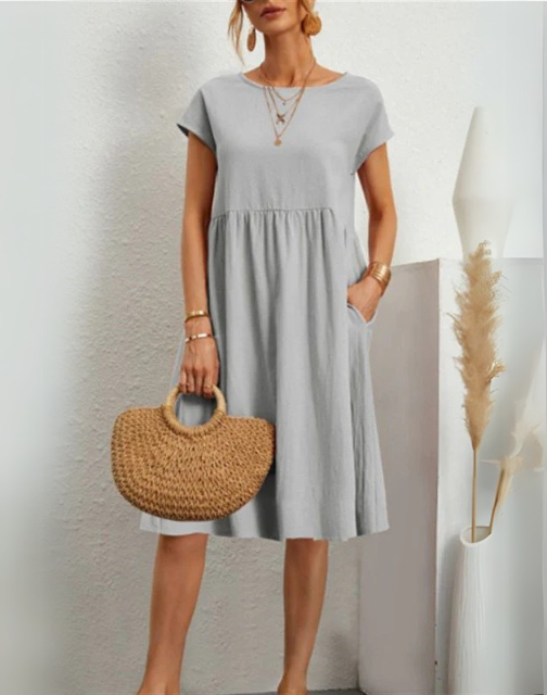 Summer Dress - Women's Casual Short Sleeve A-Line Midi Dress-Fashion Nora