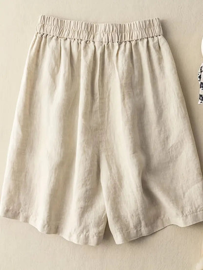 Summer Shorts, High Waisted, Elastic Waist, Linen Shorts, Ladies Shorts-Fashion Nora