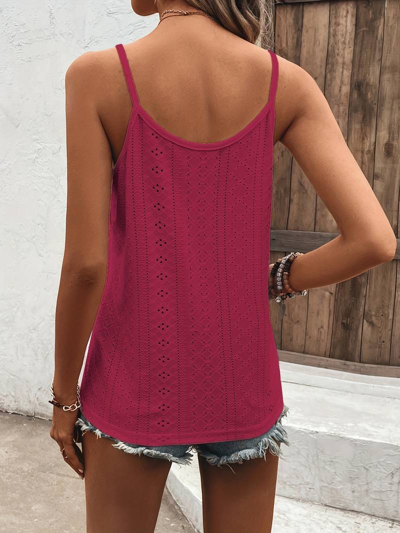Summer Top - Eyelet - Spaghetti Straps - Sleeveless Top - Women's Tops-Fashion Nora
